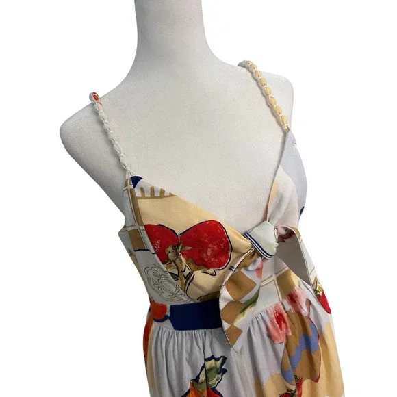 Tuckernucks CAROLINE CONSTAS Linen Blend French Themed Maxi Dress Vacation S NWT - Picture 2 of 9